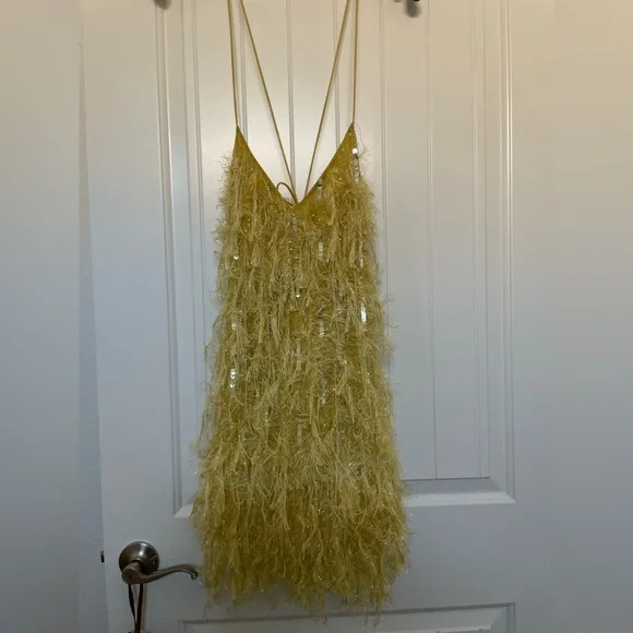 ASOS Yellow Feathered Mini Dress - Picture 5 of 10
